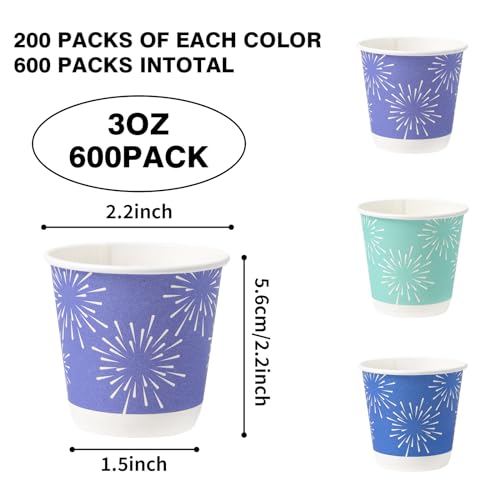 Tamone 600 Pack 3 oz Bathroom Cups, Small Paper Cups, Mini Disposable Cups Fireworks Design, Blue, Green Mouthwash Cups for Party, Picnic, BBQ, Travel, Home and Event - Image 2
