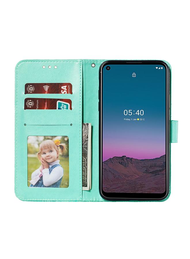 اس-توب جراب لهاتف Nokia 5.4، جراب جلدي أفقي قابل للطي بنقش زهور الدانتيل مع حامل وفتحات للبطاقات ومحفظة وإطار للصور - Image 4