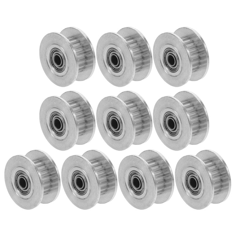 10pcs 2GT Synchronous Timing Pulley: Aluminum Alloy 20 Teeth 3mm Bore H-Type Idler Pulley with Bearings for 6mm Belt CNC Projects 3D Printer - Image 1