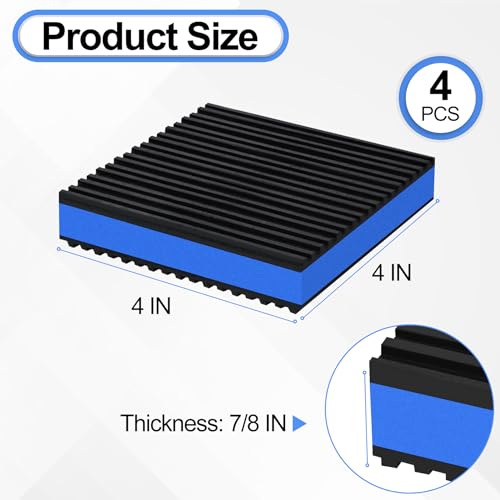 phepetroll 4P Anti Vibration Pads 4'' X 4'' X 7/8" Sound Isolation Ribbed Rubber Mats With EVA Center, Heavy Duty Vibration Isolation Pads for Air Compressos, Conditioner, Treadmill, HVAC Washer Dryer - Image 2