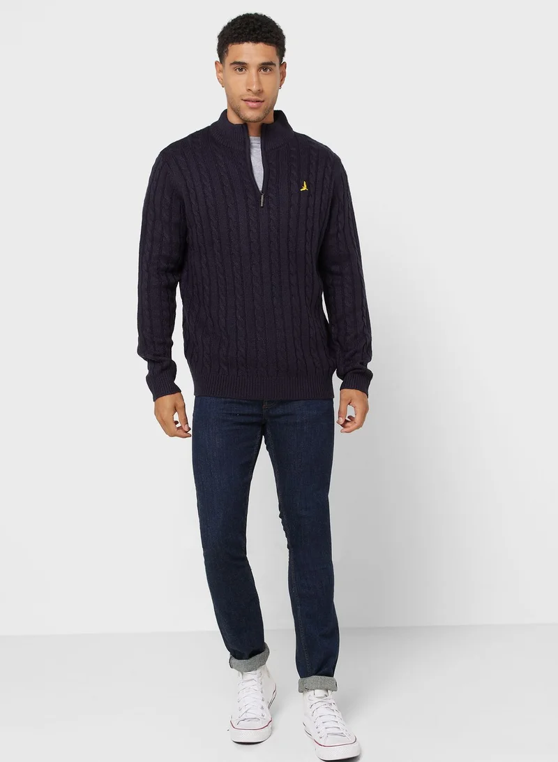 BRAVE SOUL Cable Knit Zip Neck Sweater