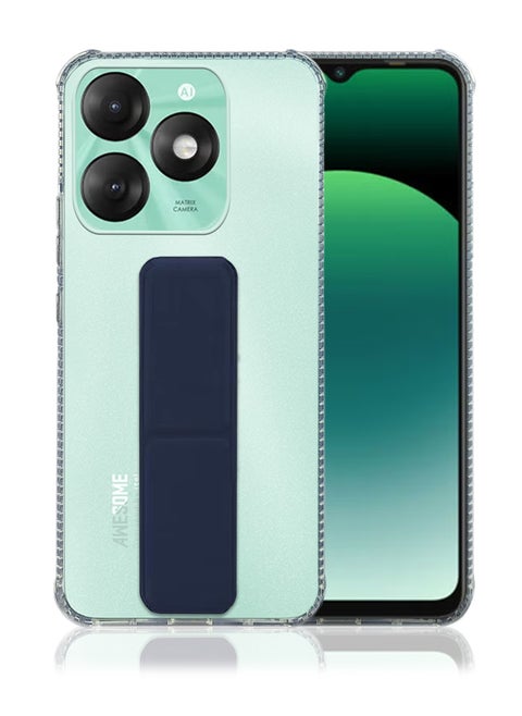 غطاء حماية شفاف من السيليكون المقاوم للصدمات لهاتف Itel A70 مع قبضة يد مغناطيسية - شفاف/أزرق داكن