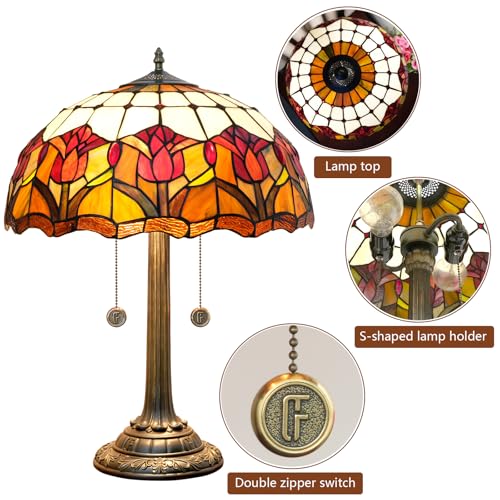 Blivuself Red Tulip Tiffany Table Lamps for Bedside Bedroom Tiffany Style Stained Glass Nightstand Lamp 16X16X23 INCH Home Office Bedroom Decor Light - Image 4