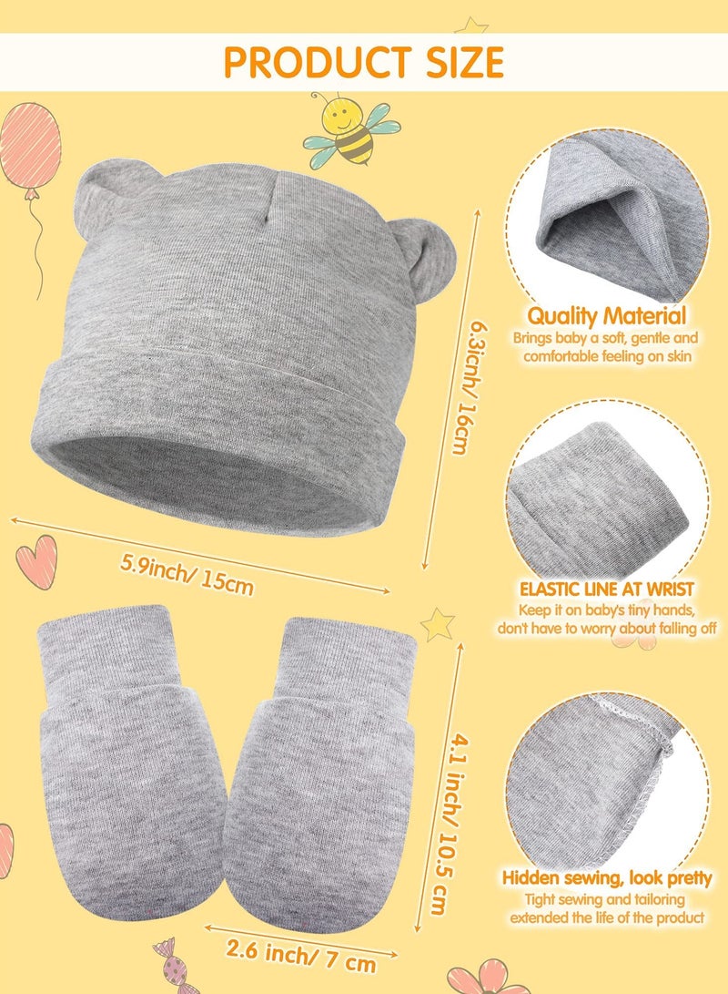 Newborn Baby Fetal Cap and Gloves Set - 6 Cute Cotton Accessories for Hospital (White, Grey, Blue, Black, Dark Blue, Brown) - Beanie and Mittens for Maternity Birth. - Image 3