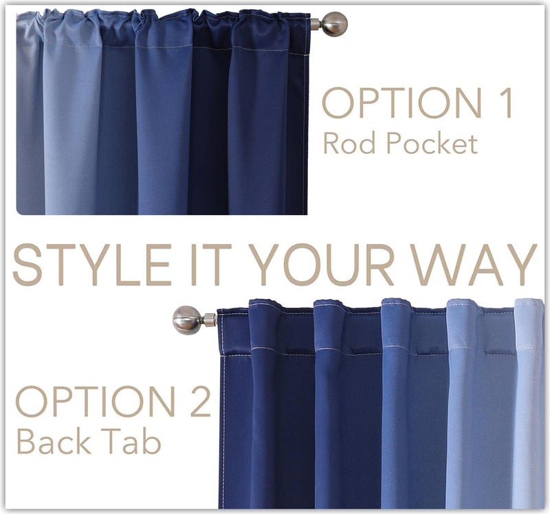 MIUCO Blackout Curtains & Drapes for Bedroom Living Room 84 Inches Long Navy Blue and White Room Darkening Ombre Curtains Rod Pocket & Back Tab Curtains Thermal Insulated Light Blocking 2 Panels Set - Image 4