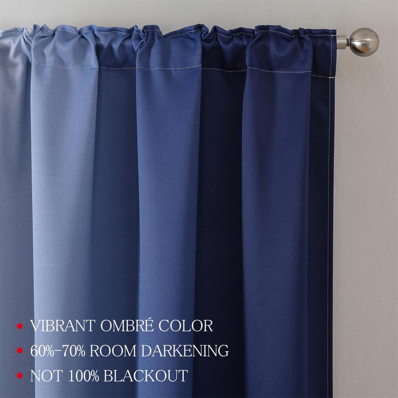 MIUCO Blackout Curtains & Drapes for Bedroom Living Room 84 Inches Long Navy Blue and White Room Darkening Ombre Curtains Rod Pocket & Back Tab Curtains Thermal Insulated Light Blocking 2 Panels Set - Image 3