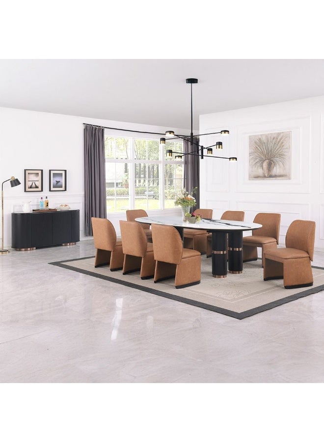 DANUBE HOME Tokishi 1+8 Sintered Stone Top Dining Set | 9-Piece Comfortable Dining Set | Kitchen Dining Table With 8 Dining Chairs | Modern Design Furniture For Dining Room - White/Brown - Image 1