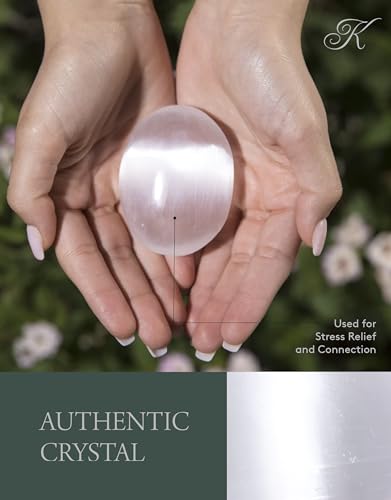 KALIFANO Selenite Palm Stone with Healing & Calming Effects - High Energy Selenita Satin Spar Worry Stone Used for Cleansing and Protection (Information Card Included) - Image 3