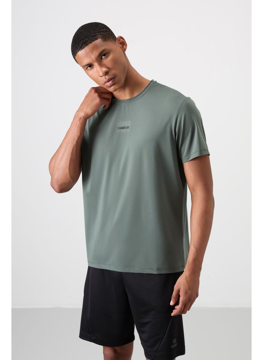 Tommy Life Khaki Polyester Breathable Textured Thin Flexible Standard Fit Men's Performance T-Shirt - 88384  - Image 1