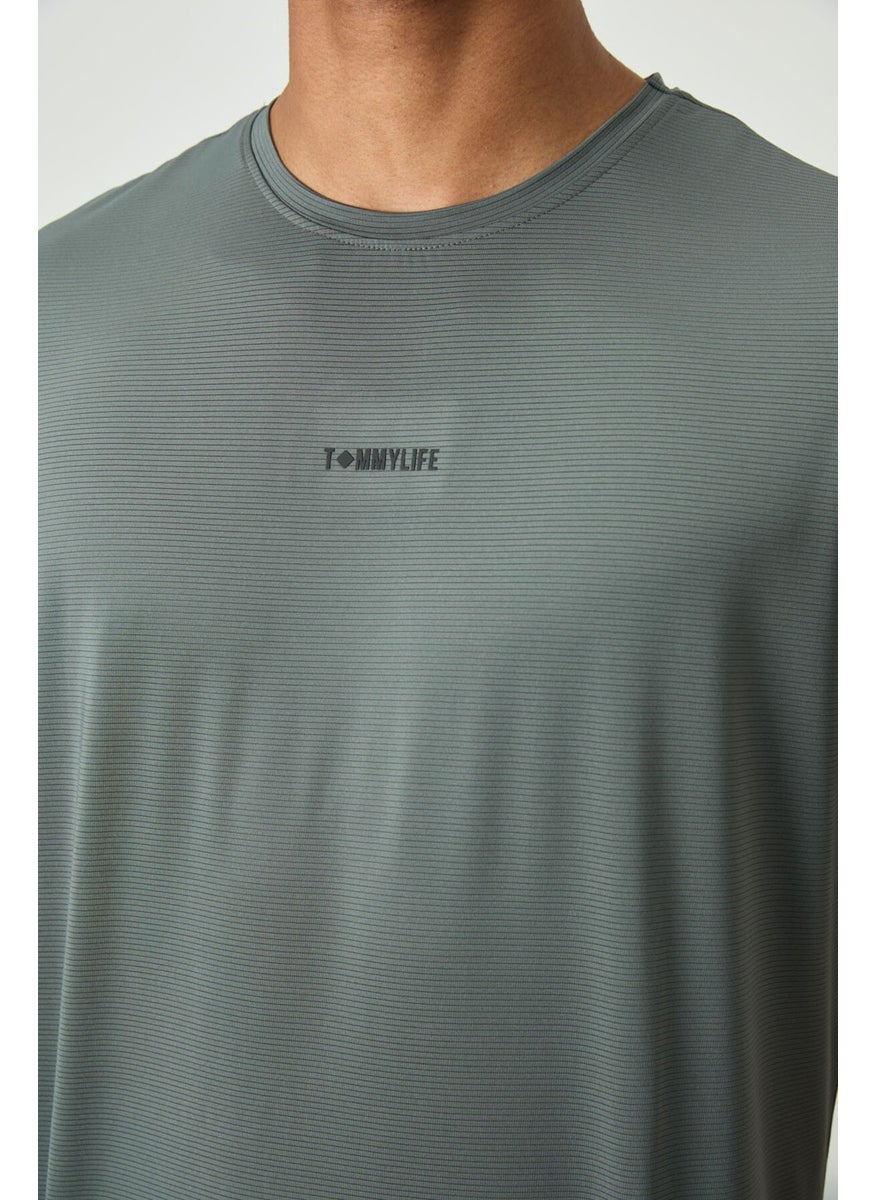 Tommy Life Khaki Polyester Breathable Textured Thin Flexible Standard Fit Men's Performance T-Shirt - 88384  - Image 3