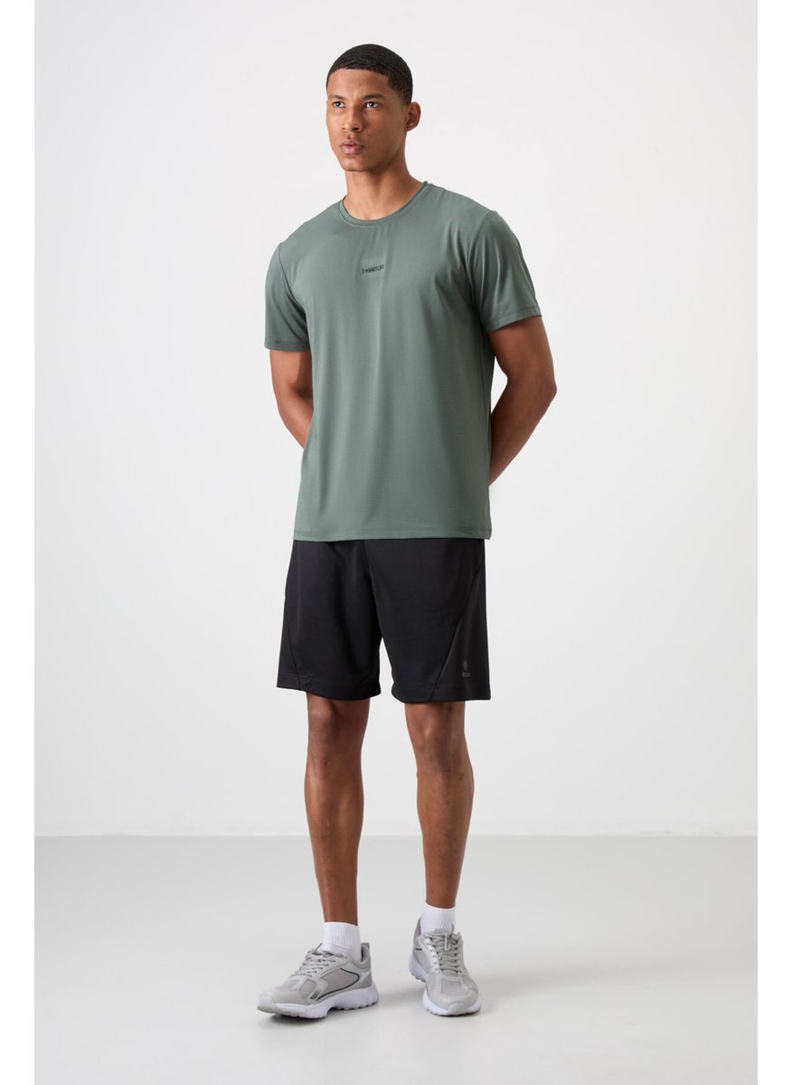 Tommy Life Khaki Polyester Breathable Textured Thin Flexible Standard Fit Men's Performance T-Shirt - 88384  - Image 2
