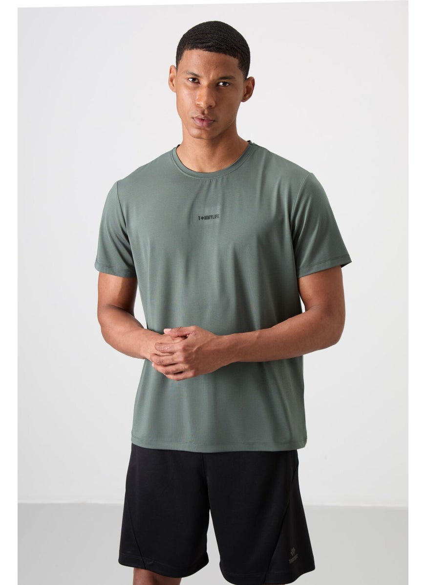 Tommy Life Khaki Polyester Breathable Textured Thin Flexible Standard Fit Men's Performance T-Shirt - 88384  - Image 4
