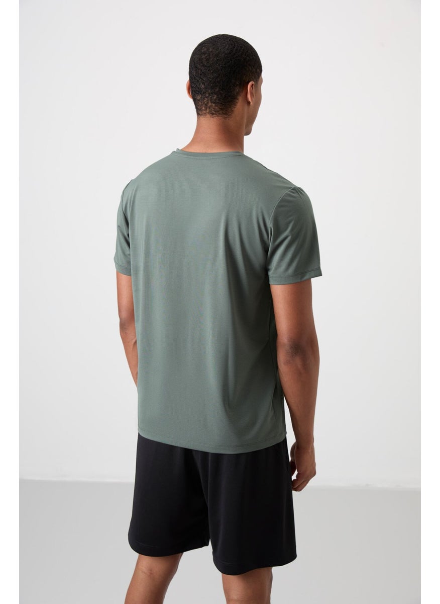 Tommy Life Khaki Polyester Breathable Textured Thin Flexible Standard Fit Men's Performance T-Shirt - 88384  - Image 5