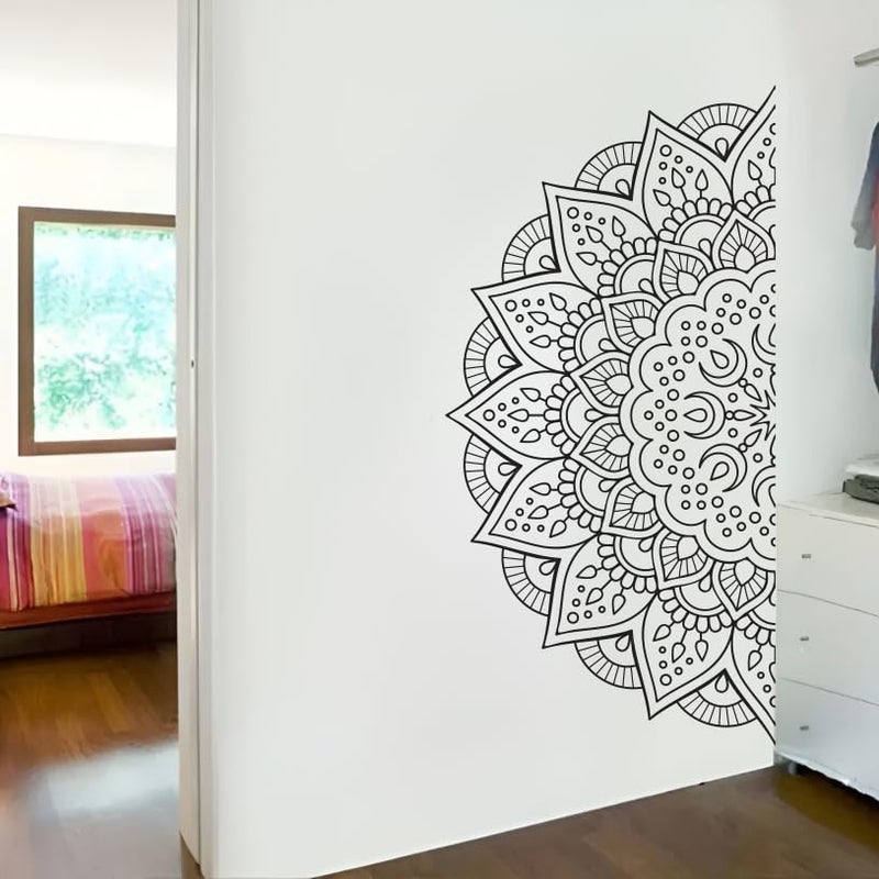 Monk Wish Mandala Wall Decal, 32 cm Half Design, Black and White Decorative Vinyl Sticker - Image 3