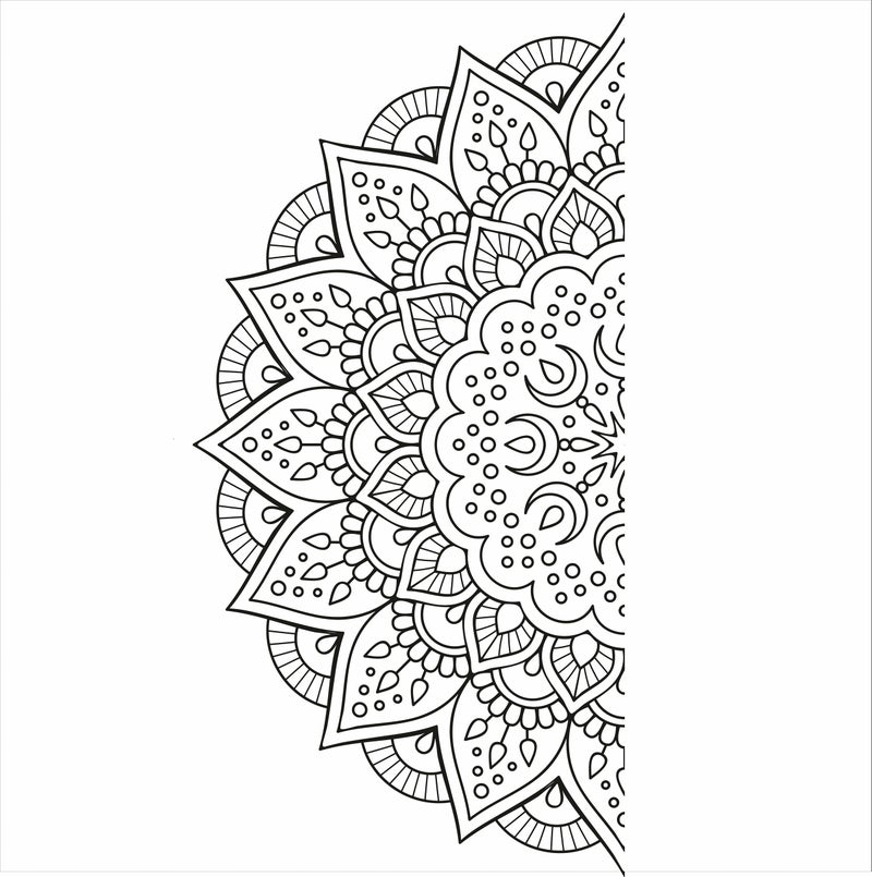 Monk Wish Mandala Wall Decal, 32 cm Half Design, Black and White Decorative Vinyl Sticker - Image 1