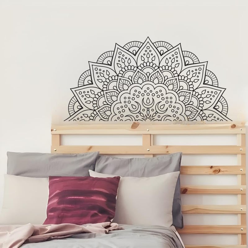 Monk Wish Mandala Wall Decal, 32 cm Half Design, Black and White Decorative Vinyl Sticker - Image 4