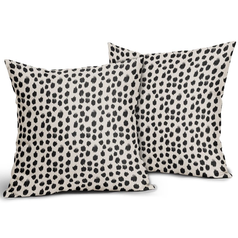 Sweetshow Polka Dot Pillow Covers 18x18 Set of 2 Black Cream Throw Pillows Boho Design Brush Strokes Decorative Outdoor Pillowcase Square Cushion Cover Linen Pillow Case for Home Sofa Couch Bed - Image 2