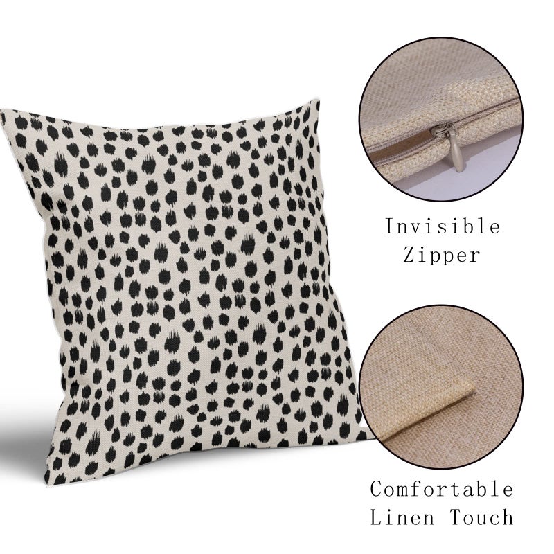 Sweetshow Polka Dot Pillow Covers 18x18 Set of 2 Black Cream Throw Pillows Boho Design Brush Strokes Decorative Outdoor Pillowcase Square Cushion Cover Linen Pillow Case for Home Sofa Couch Bed - Image 4