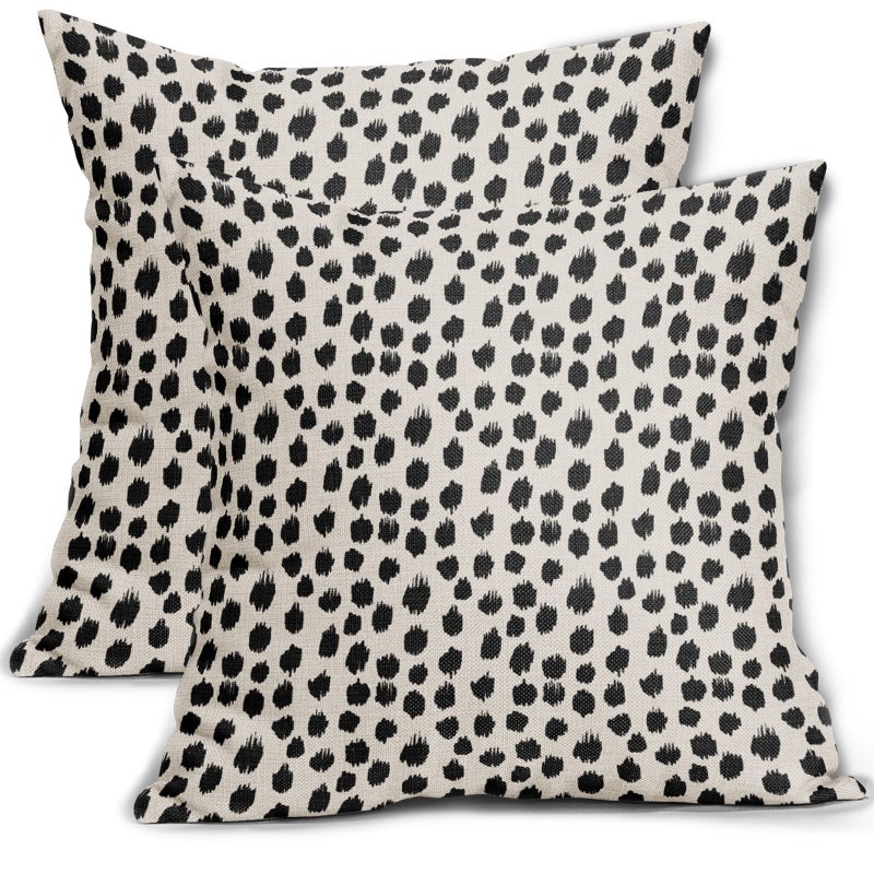 Sweetshow Polka Dot Pillow Covers 18x18 Set of 2 Black Cream Throw Pillows Boho Design Brush Strokes Decorative Outdoor Pillowcase Square Cushion Cover Linen Pillow Case for Home Sofa Couch Bed - Image 1