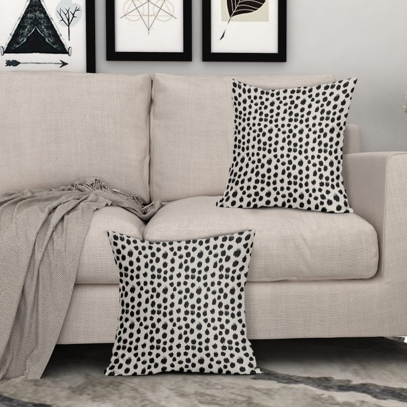 Sweetshow Polka Dot Pillow Covers 18x18 Set of 2 Black Cream Throw Pillows Boho Design Brush Strokes Decorative Outdoor Pillowcase Square Cushion Cover Linen Pillow Case for Home Sofa Couch Bed - Image 3