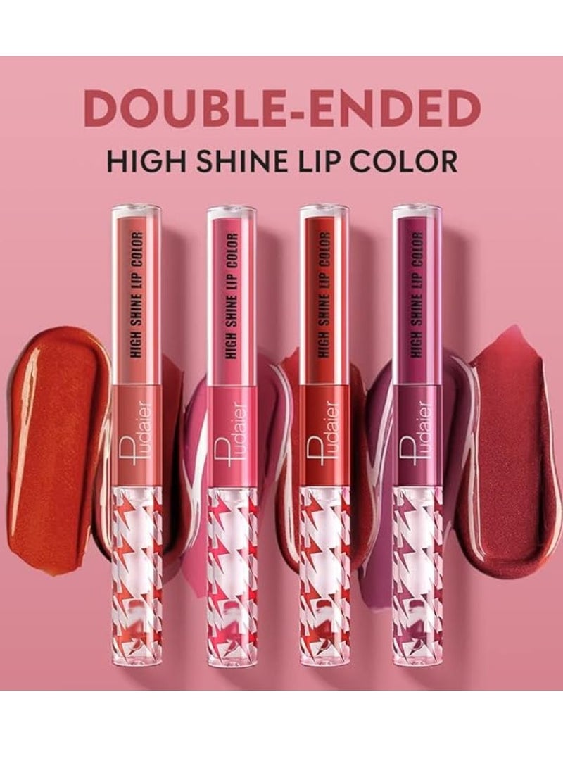 pudaier High Shine Lip Gloss with Clear Fixed Color Lip Oil, Up to 12 Hours Long Lasting Dual Ended Liquid Lipstick, Lightweight and Non Sticky, 2ml (05)  - Image 2