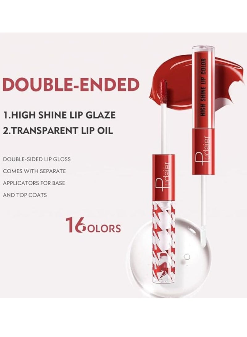 pudaier High Shine Lip Gloss with Clear Fixed Color Lip Oil, Up to 12 Hours Long Lasting Dual Ended Liquid Lipstick, Lightweight and Non Sticky, 2ml (05)  - Image 3