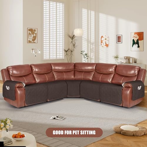 VANSOFY Extra Large Reclining Sectional Couch Covers, Waterproof 5-Piece Sofa Covers for L Shape Sectional Sofa Corner Seater Washable Slipcover for Pets, Dogs(5 Seat Recliner Cover, Chocolate) - Image 2