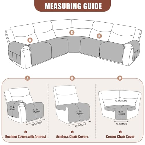 VANSOFY Extra Large Reclining Sectional Couch Covers, Waterproof 5-Piece Sofa Covers for L Shape Sectional Sofa Corner Seater Washable Slipcover for Pets, Dogs(5 Seat Recliner Cover, Chocolate) - Image 4