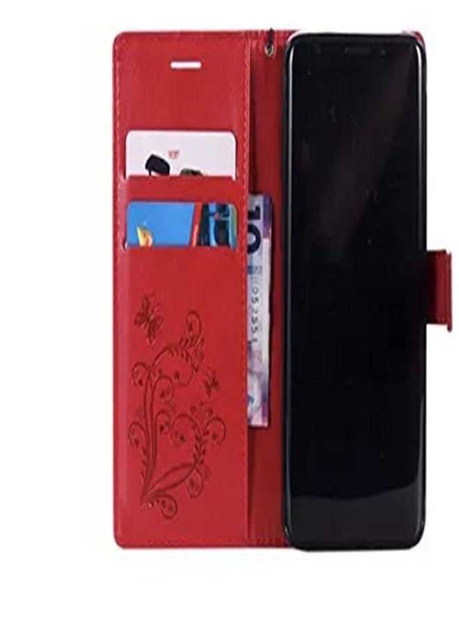 TELETEL Diva Series Butterfly Embossing Pu Leather Flip Wallet Case Cover with Card Holder | Magnetic Closure (Red) for Samsung Galaxy F62 - Image 3