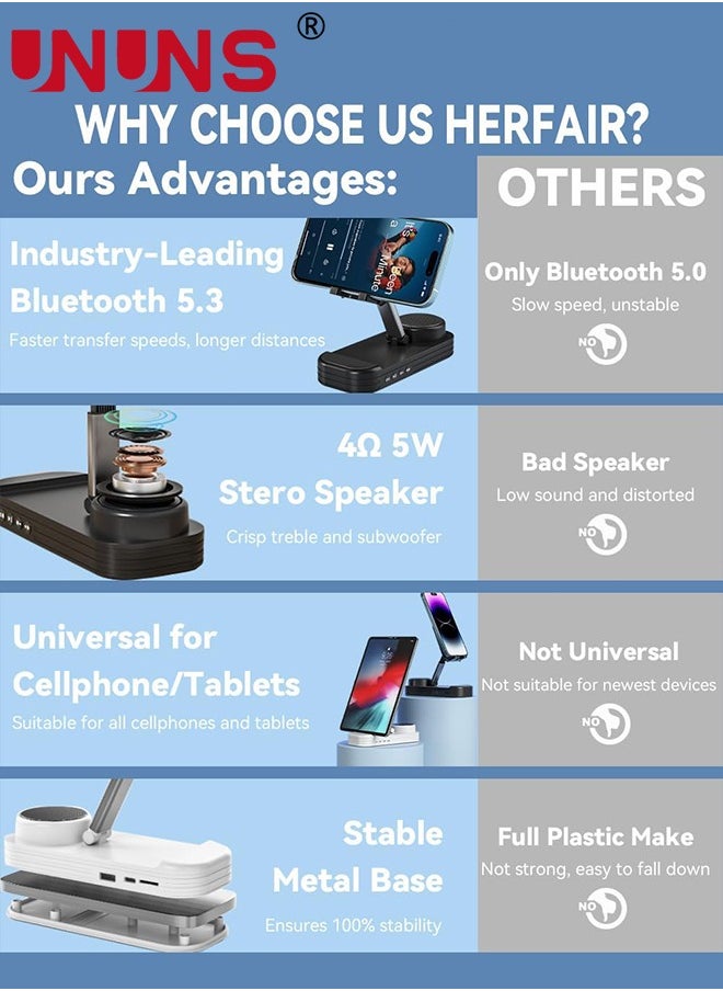 UNUNS - 2 IN 1 Phone Stand With Wireless Bluetooth Speaker,For iPhone/Samsung/iPad/Android,Anti-Slip Adjustable Tablet Holder With HD Sound,Portable Bluetooth Spe - Image 1