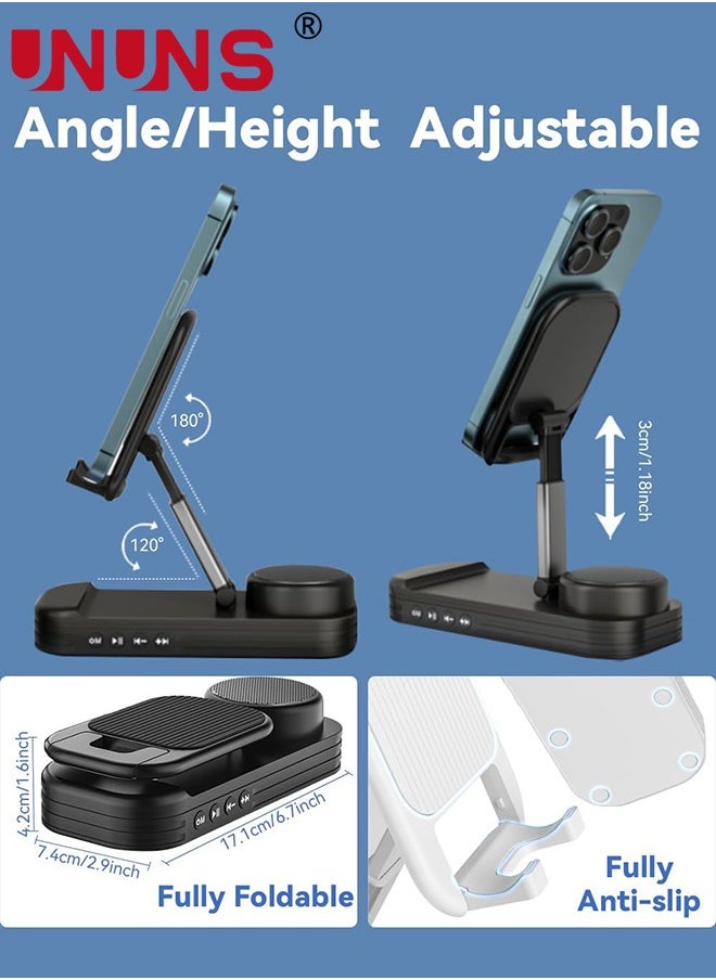UNUNS - 2 IN 1 Phone Stand With Wireless Bluetooth Speaker,For iPhone/Samsung/iPad/Android,Anti-Slip Adjustable Tablet Holder With HD Sound,Portable Bluetooth Spe - Image 1