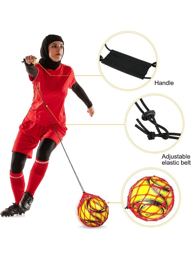 Civaner 2 Pcs Handle Solo Soccer Kick Trainer Soccer Ball Bungee Elastic Training Juggling Net Soccer Kick Net Soccer Training Equipment Accessories and Gear for Kids Adults (Fits Ball Size 3, 4, 5) (Red) - Image 3