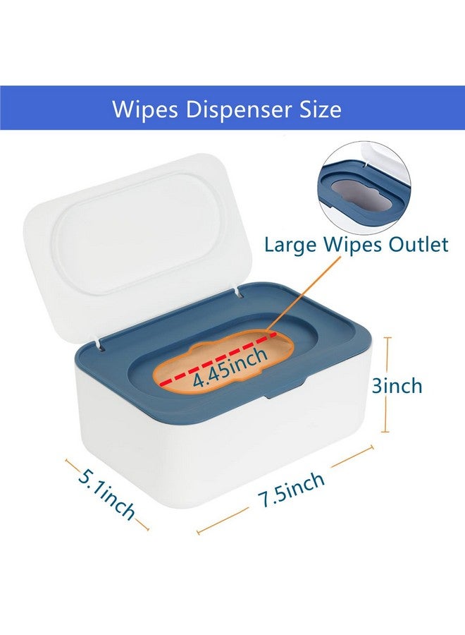 HFHungkeong Wipes Dispenser with 2Pcs Portable Refillable Wipe Holder,Reusable Large Wipe Holder Box Flushable Wipes Case Bathroom Wipes Container for Pet Nursery Kitchen Office Counter(White-Blue) - Image 1