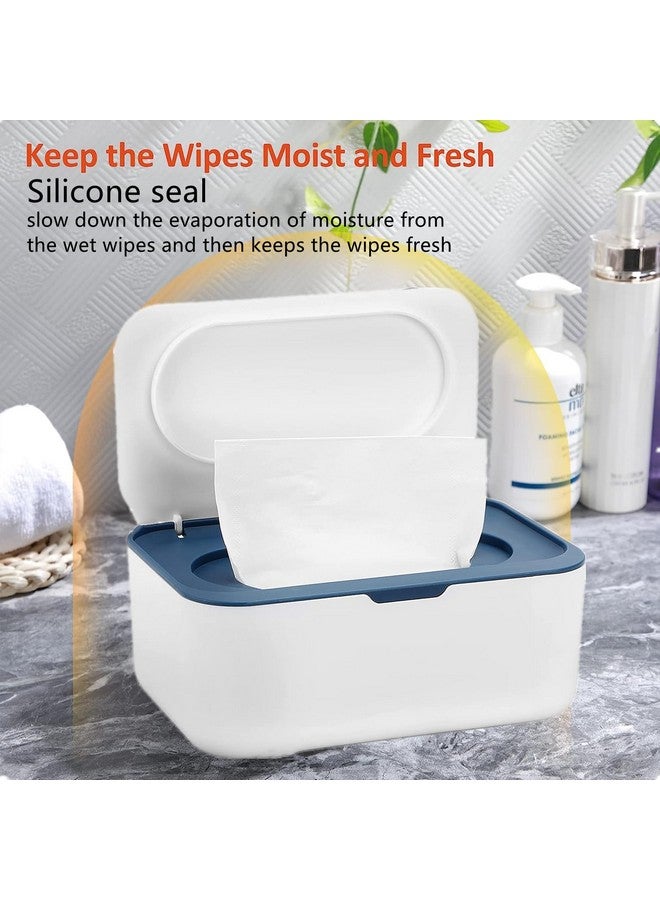 HFHungkeong Wipes Dispenser with 2Pcs Portable Refillable Wipe Holder,Reusable Large Wipe Holder Box Flushable Wipes Case Bathroom Wipes Container for Pet Nursery Kitchen Office Counter(White-Blue) - Image 3