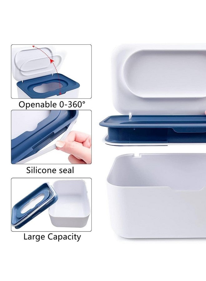 HFHungkeong Wipes Dispenser with 2Pcs Portable Refillable Wipe Holder,Reusable Large Wipe Holder Box Flushable Wipes Case Bathroom Wipes Container for Pet Nursery Kitchen Office Counter(White-Blue) - Image 2