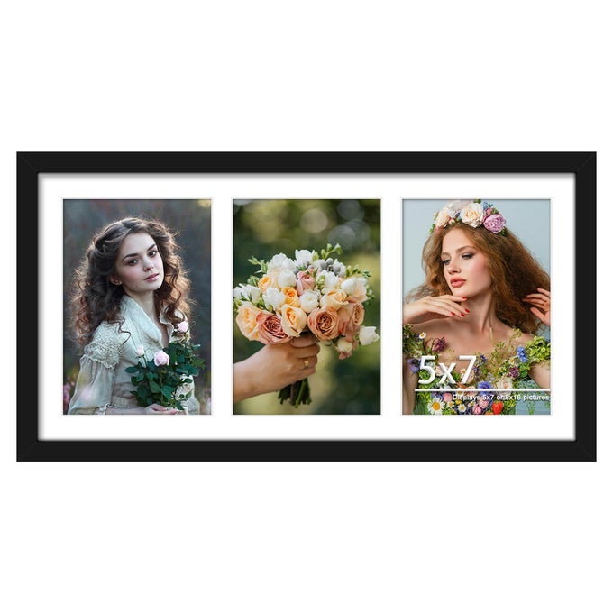 8x16 Collage Picture Frame 5x7 Collage Picture Frame Displays Three 5x7 inch Photos or 8x16 Without Mat for Available Horizontal Wall Mounting Display and Vertical Black