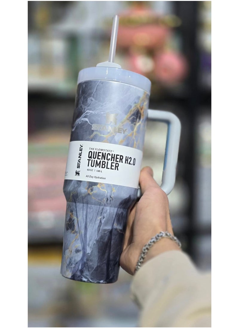 Stanly Stanley Cup Quencher Stainless Steel with Lid and Straw 1200ml ( Black marble)  - Image 4