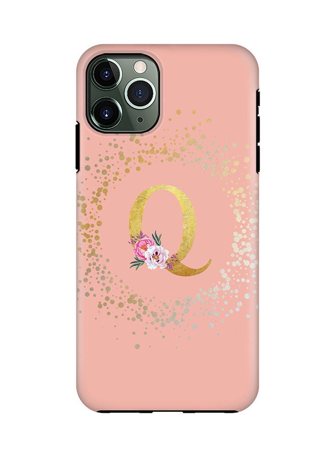 Stylizedd Monogram Tough Cover for Apple iPhone 11 Pro Case Custom Initials Letter Floral Pattern Tough Pro Dual Layer hybrid PC inner TPU protection Alphabet- Q (Rose Pink) - Image 1