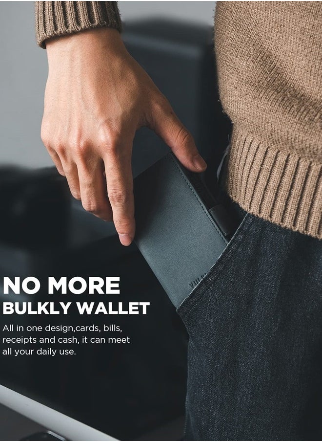 VULKIT - Card Holder Wallet with Airtag Holder & ID Window Pop Up Slim Leather Wallet RFID Blocking Magnetic Closure for Credit Cards and Cash Blue - Image 1