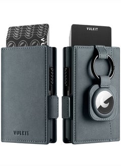 VULKIT Card Holder Wallet with Airtag Holder & ID Window Pop Up Slim Leather Wallet RFID Blocking Magnetic Closure for Credit Cards and Cash Blue  - Image 1