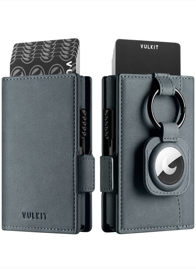 VULKIT - Card Holder Wallet with Airtag Holder & ID Window Pop Up Slim Leather Wallet RFID Blocking Magnetic Closure for Credit Cards and Cash Blue - Image 1