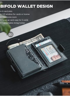 VULKIT Card Holder Wallet with Airtag Holder & ID Window Pop Up Slim Leather Wallet RFID Blocking Magnetic Closure for Credit Cards and Cash Blue  - Image 4
