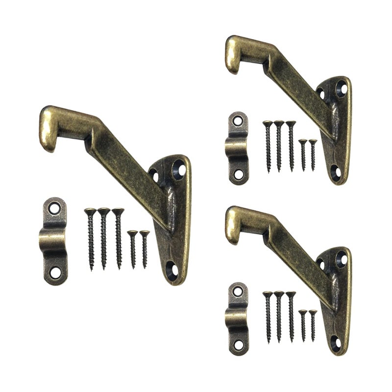 Heavy Duty Handrail Bracket Antique Brass 3 Pack HOWTOOL