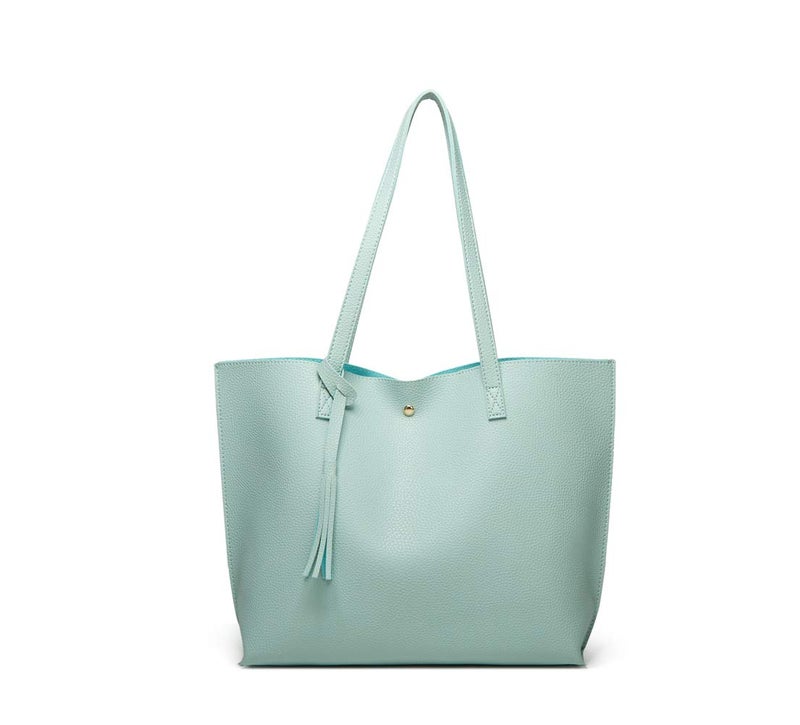 Dreubea Women's Soft Faux Leather Tote Shoulder Bag from, Big Capacity Tassel Handbag Aquamarine - Image 1