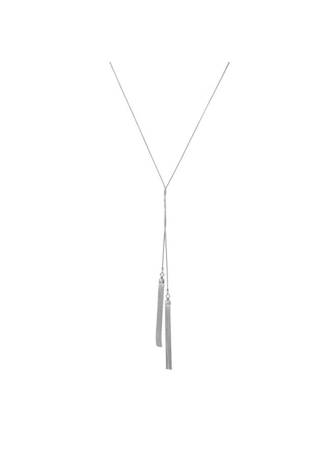 chelseachicNYC - Gold And Silver Long Chain Strand Y Necklace Slim Tassel Y Silver - Image 1