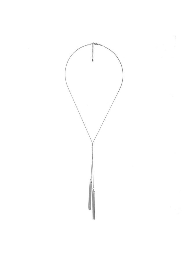 chelseachicNYC - Gold And Silver Long Chain Strand Y Necklace Slim Tassel Y Silver - Image 1
