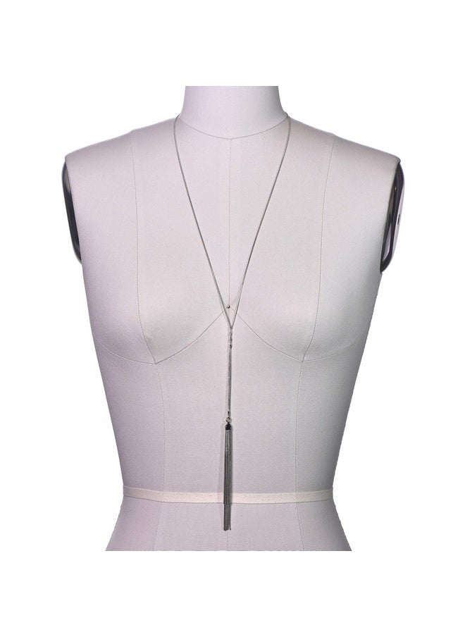 chelseachicNYC - Gold And Silver Long Chain Strand Y Necklace Slim Tassel Y Silver - Image 1