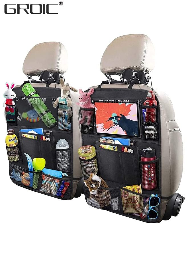 GROIC 2Pcs Car Backseat Organizers for Kids,Kick Mats Car Back Seat Protector,Car Organizer Travel Accessories with Touch Screen Tablet Holder Storage Pockets  - Image 1