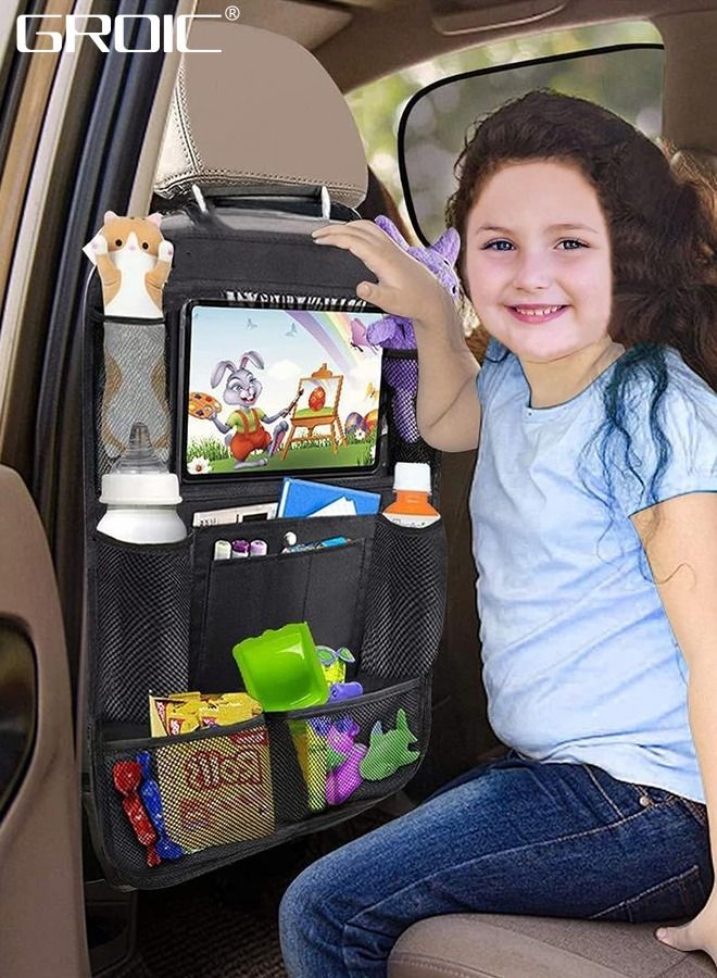 GROIC 2Pcs Car Backseat Organizers for Kids,Kick Mats Car Back Seat Protector,Car Organizer Travel Accessories with Touch Screen Tablet Holder Storage Pockets  - Image 4