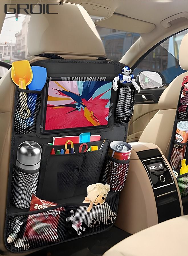 GROIC 2Pcs Car Backseat Organizers for Kids,Kick Mats Car Back Seat Protector,Car Organizer Travel Accessories with Touch Screen Tablet Holder Storage Pockets  - Image 2